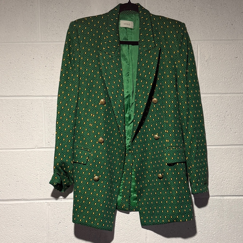 Vicolo Green Patterned Double-Breasted Blazer